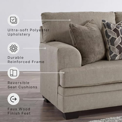 Signature Design by Ashley Stonemeade Sofa Couch, No Assembly Required Standard 3 Seater, Taupe Chenille with Reversible Cushions, Casual Living Room Seating, 92 Inch