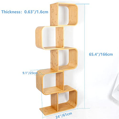 S-Shaped Geometric Modern Bamboo Bookshelf, view 3