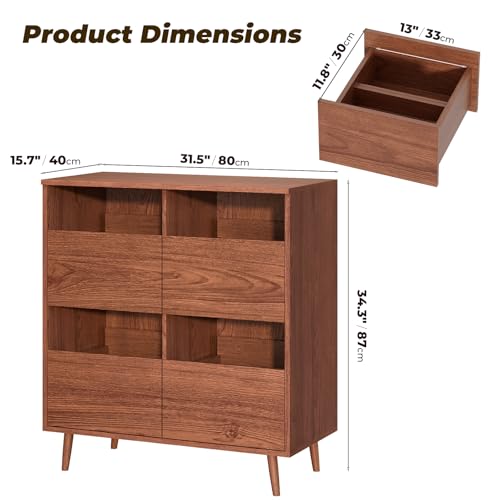 Record Player Stand with Vinyl Storage, Mid-Century, Brown, view 3