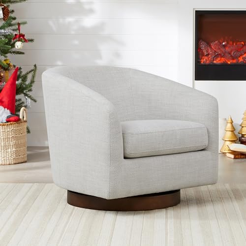 CHITA Swivel Accent Chair, FSC Certified Wood Frame, Fully Assembled, Ivory | Fabric Barrel Arm Chair with 360° Swivel Solid Wood Base, Mid Century Modern Living Room Chair, 31"x31"x28", 350 Lb Capacity