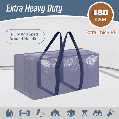 6 Pack Extra Heavy Duty Large Moving Bags with Strong Zipper, Dark Blue, view 3