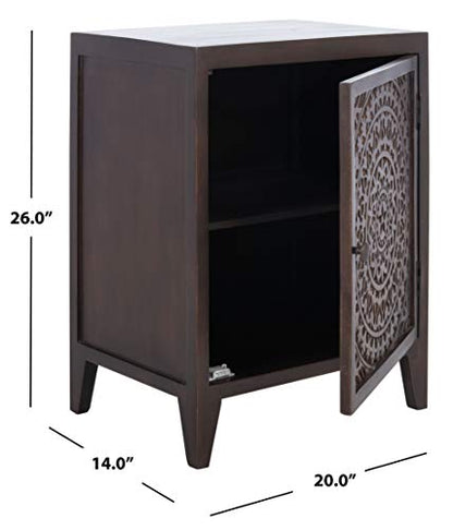 SAFAVIEH Furniture - Thea 1-Door Carved Nightstand - Brown - Mango Wood - Artisan Global Design - Ideal for Bedroom, 20"W x 14"D x 26"H - Fully Assembled (NST5300A)