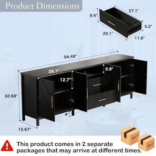 Black TV Stands for Living Room: 95" Entertainment Center for 100" TVs, view 3