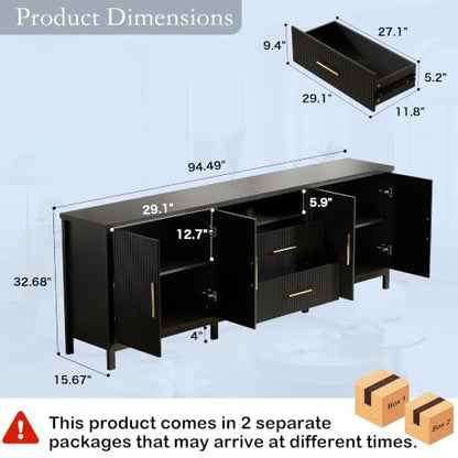 Black TV Stands for Living Room: 95" Entertainment Center for 100" TVs, view 3