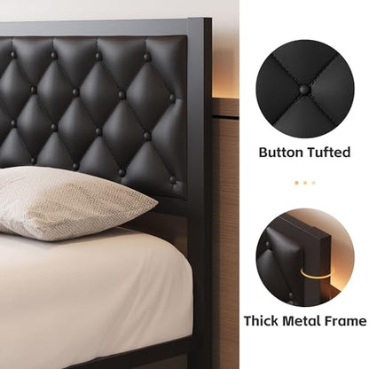 Full Bed Frame with Headboard PU Leather Upholstered Bed Frame Platform, view 5