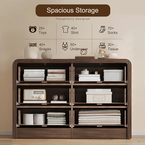 47" W Fluted 6-Drawer Dresser for Bedroom, Walnut, view 7