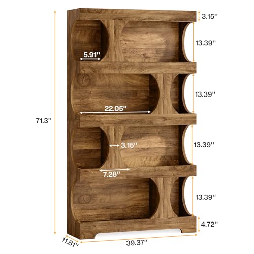 71" Tall Bookcase Set of 2, 4-Tier S-Shaped Bookshelf, view 3