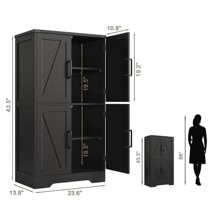 Bathroom Floor Cabinet, Farmhouse Bathroom Storage Cabinet with Doors and Adjustable Shelves, Freestanding Kitchen Pantry Cabinet, Cupboard for Living Room, Dining Room, Black