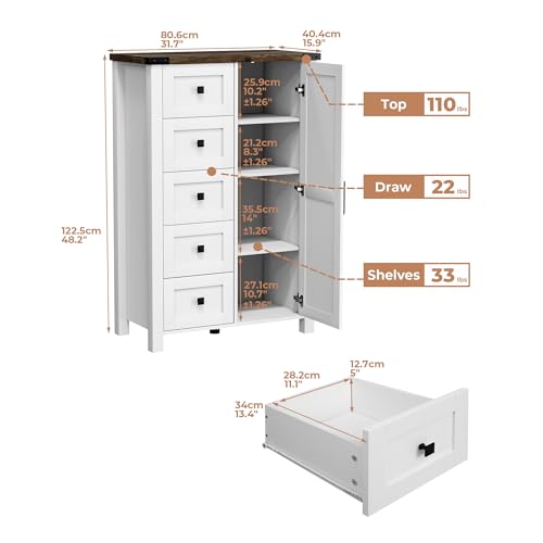 Farmhouse Dresser Storage Cabinet Chest of Drawer for Bedroom, view 4
