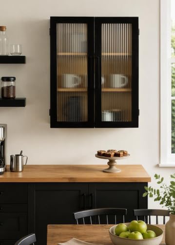 Langfeld Ribbed Glass Wall Cabinet for Bathroom Storage, view 3