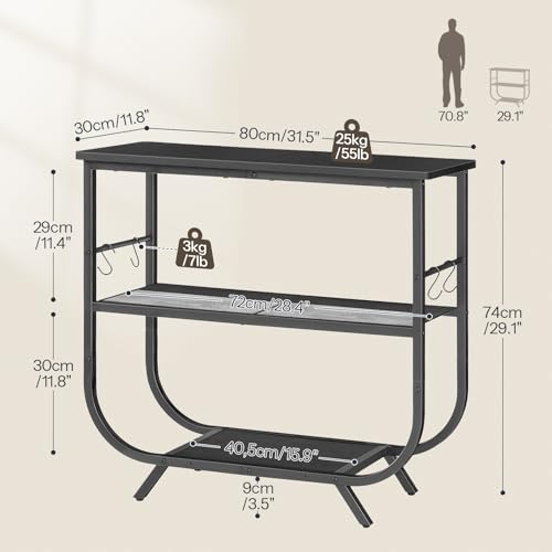 3 Tier Small Console Table, 31.5" Entryway Table with Storage Shelf, Narrow Sofa Table, Behind Couch Table, Hallway Table with S-Hooks, for Living Room, Black BB63XG01