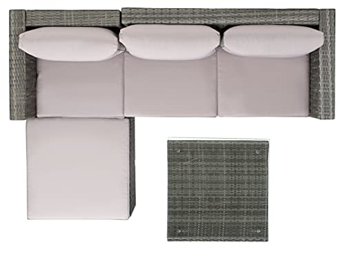 Outdoor - Madalina Sectional Set - Grey & Grey - Steel Frame with Cushion - Contemporary Sectional with Coffee Table - Ideal for Patio, Deck, Porch, Backyard (PAT7509B)