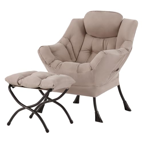 Lazy Chair Khaki Foldable Footrest Thick Cushion Armrests, view 2