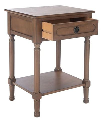 SAFAVIEH Home Collection – Allura Brown Accent Table with Drawer & Shelf, Modern Farmhouse Nightstand, Carved Detail Design (ACC5718C)