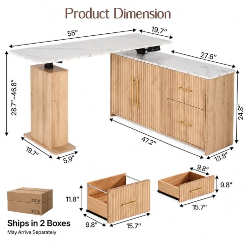 55" L-Shaped Electric Standing Desk with Drawers and Storage Cabinet, view 3