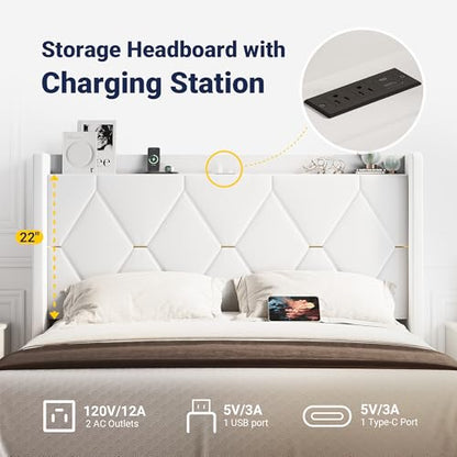 Full Size Bed Frame with Storage Headboard & Smart Charging Station, view 5