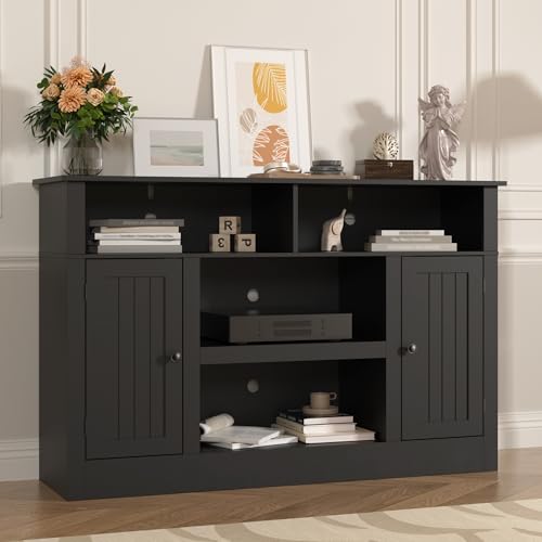 Farmhouse TV Stand for 65 in TV, Modern Entertainment Center, Black, view 7