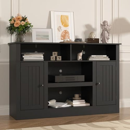 Farmhouse TV Stand for 65 in TV, Modern Entertainment Center, Black, view 7