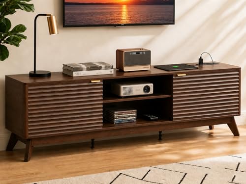 Mid Century Modern TV Stand for Living Room 70 in Fluted TV Console, view 2