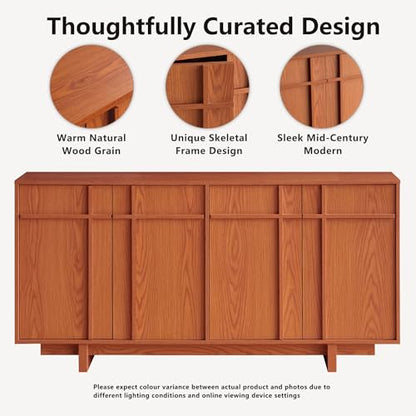 63" Sideboard Buffet Cabinet, Skeleton Lines Design, Cherry, view 5