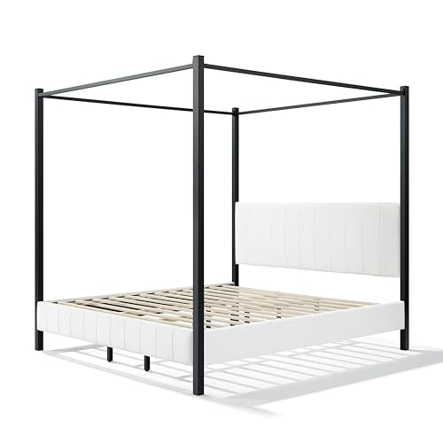 King Size Upholstered Canopy Bed Frame, view 5