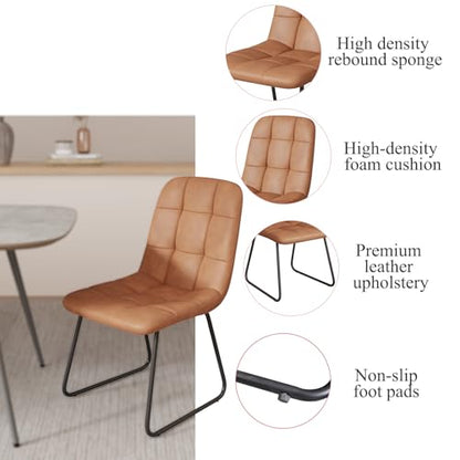 47.2'' Dining Table Set for 4,Modern Wood Dining Table,Leather Dining Chairs 4,Table and Chairs Set of 4,Ideal for Kitchen Dining Room (Walnut Color Table + 4 U-Shaped Brown Chairs, 47.2")