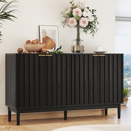 55" Fluted Buffet Cabinet with Storage, Accent Cabinets, Black, view 2