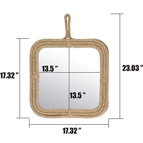 Small Square Rope Mirror for Wall, Light Weight, Rustic Decoration,Tan