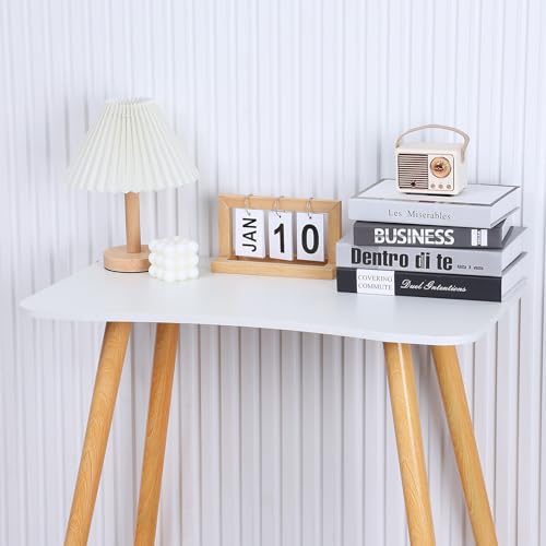 White Side Table, Small Table Stand for Living Room Bedroom Office, Modern Solid Wood End Accent Table with Spacious Desktop
