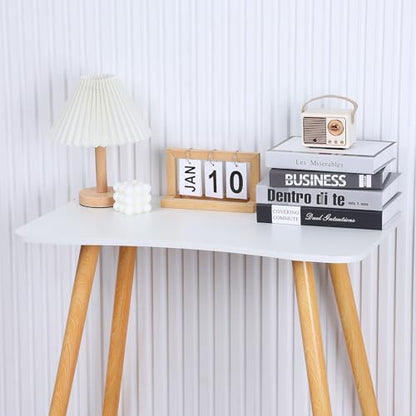 White Side Table, Small Table Stand for Living Room Bedroom Office, Modern Solid Wood End Accent Table with Spacious Desktop