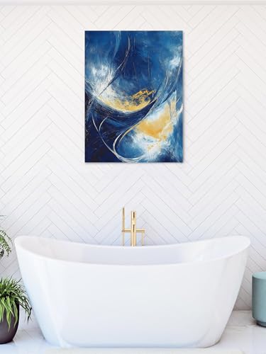 NuYeBiofx Navy Blue Gradient Abstract Color Block Canvas Wall Art Prints,40"x28" Framed Picture Artwork Impressionistic Style Printed Canvas Oil Painting for Living Room Bedroom Office,Ready to Hang