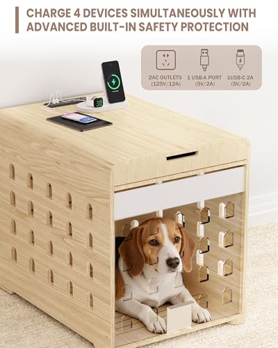 Modern Dog Crate Furniture with Charging Station – Wooden End Table Dog Crate, view 4