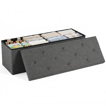 43 Inch Folding Storage Ottoman Bench, Large Hidden Storage Chest with Thicker Foam Padded Seat, End of Bed Foot Rest Stool for Bedroom Living Room Entryway, Load 660 lbs, Grey