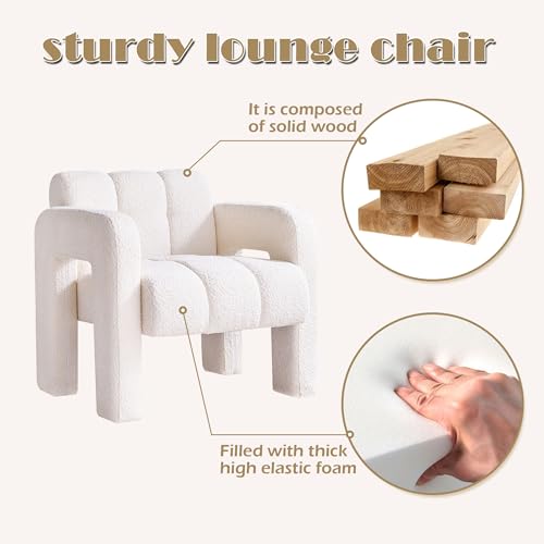 Modern Accent Chair Set of 2, Bouclé Fabric Upholstered Armchair, Comfy Single Chair for Living Room Lounge Bedroom Office-Beige