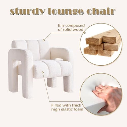 Modern Accent Chair Set of 2, Bouclé Fabric Upholstered Armchair, Comfy Single Chair for Living Room Lounge Bedroom Office-Beige