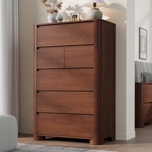 Walnut 6 Drawer Dresser for Bedroom, 48" Tall Chest of Drawers, view 2