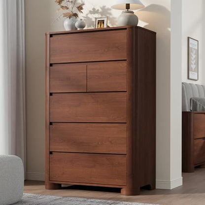 Walnut 6 Drawer Dresser for Bedroom, 48" Tall Chest of Drawers, view 2