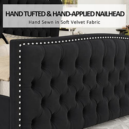 Queen Velvet Wingback Bed Frame, view 6