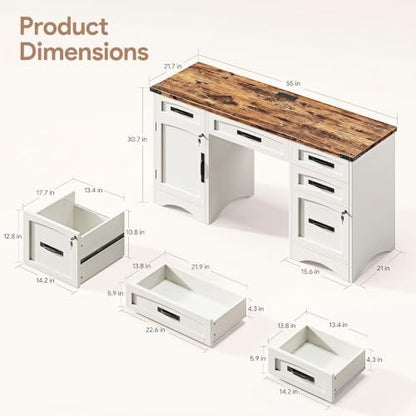 Farmhouse Executive Desk with Drawers, view 3