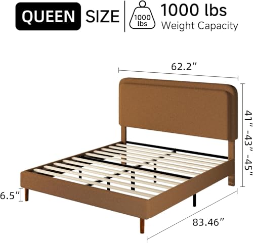 Queen Size Boucle Platform Bed Frame with Adjustable Headboard, view 3