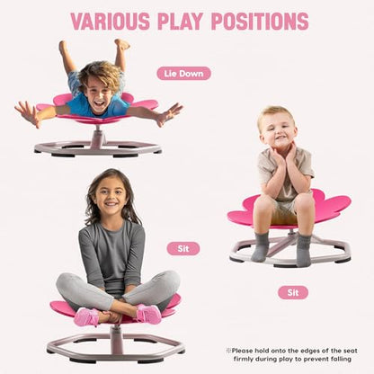 Kids Sensory Swivel Chair, Kids Swivel Chair with Non-Slip Design, Training Body Coordination, Flower Shape Wobble Chair, No Assembly, Pink