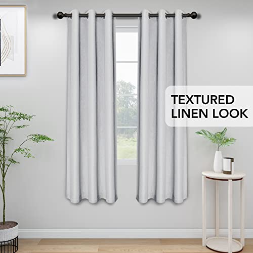 Linen Look Blackout Curtain Grommet Window Curtain Drapes for Bedroom, Living Room Thermal Insulated Room Darkening (2 Panels, 42x84 inch, Greyish White)