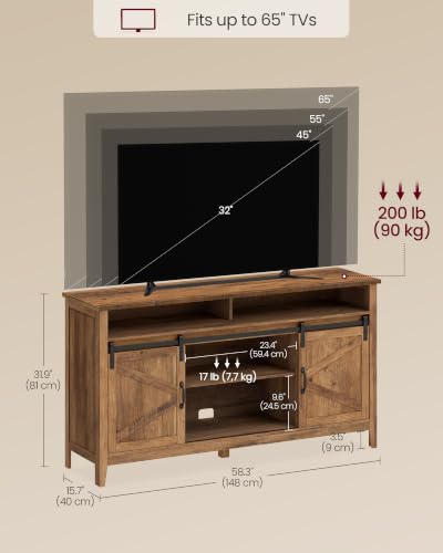 VASAGLE Tall Farmhouse TV Stand, Entertainment Center with Barn Doors, view 5