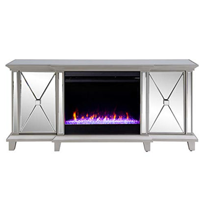 Toppington Mirrored Fireplace Media Console - Transitional Design, Silver Glass and Wood - Ideal for Living Room, Family Room (FC1010356)