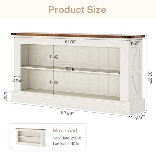 Tribesigns 63-Inch Long Console Table for Entryway, Narrow Long Entry Table with Shelves for Living Room, Farmhouse Sofa Console Behind Couch, for Foyer, Hallway, White and Brown