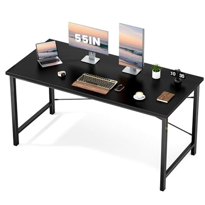 Computer Office Desk 55 Inch Student Study Writing Work with Metal Frame Wood Tabletop Modern Simple PC Home Bedroom Table - Black, Sturdy Compact Desk for Laptop, Study, Gaming