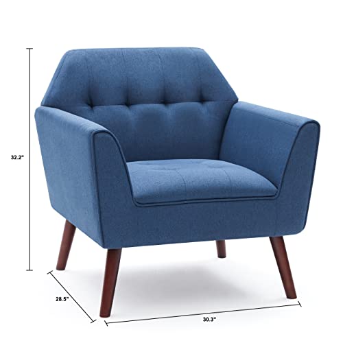 Accent Chairs for Bedroom, Midcentury Modern Living Room Accent Arm Chair, Linen Fabric Comfy Reading Chair, Tufted Sofa Chair, Blue