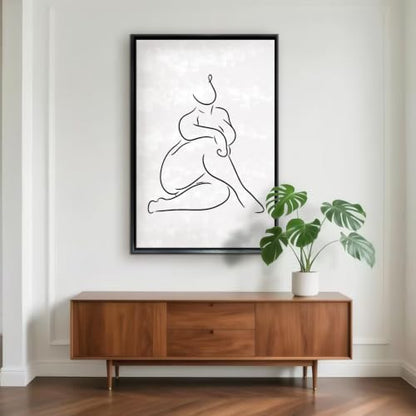 Seated Human Figure Line Drawing Wall Art Canvas Print, minimal figurative line art artwork in black line on white for bedroom, bedroom, office, apartment, modern farmhouse(24x36Inch,Black Framed