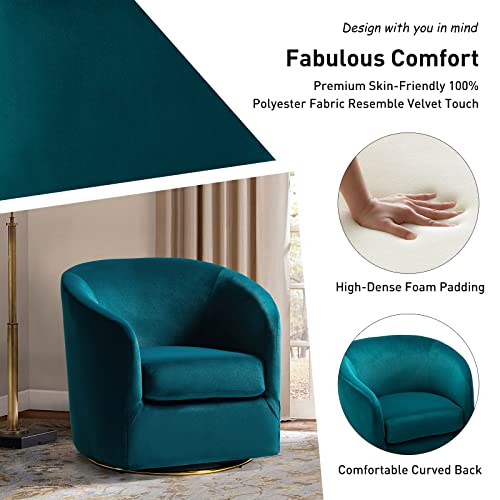 Swivel Accent Chair with Gold Metal Base, Contemporary Velvet Curved Swivel Barrel Chair, Upholstered Club Armchair, Leisure Single Sofa for Living Room, Nursery, Bedroom(Teal)