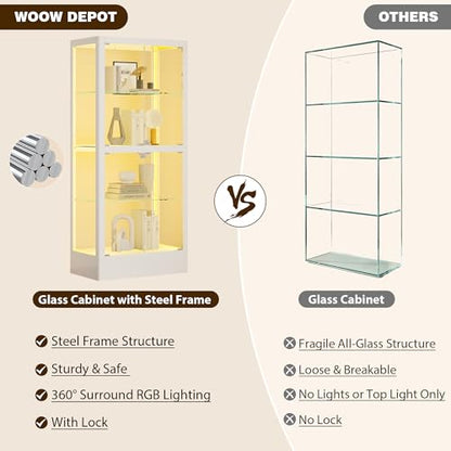 4-Sided Glass Display Cabinet with Lock & 13 Color Light, view 7